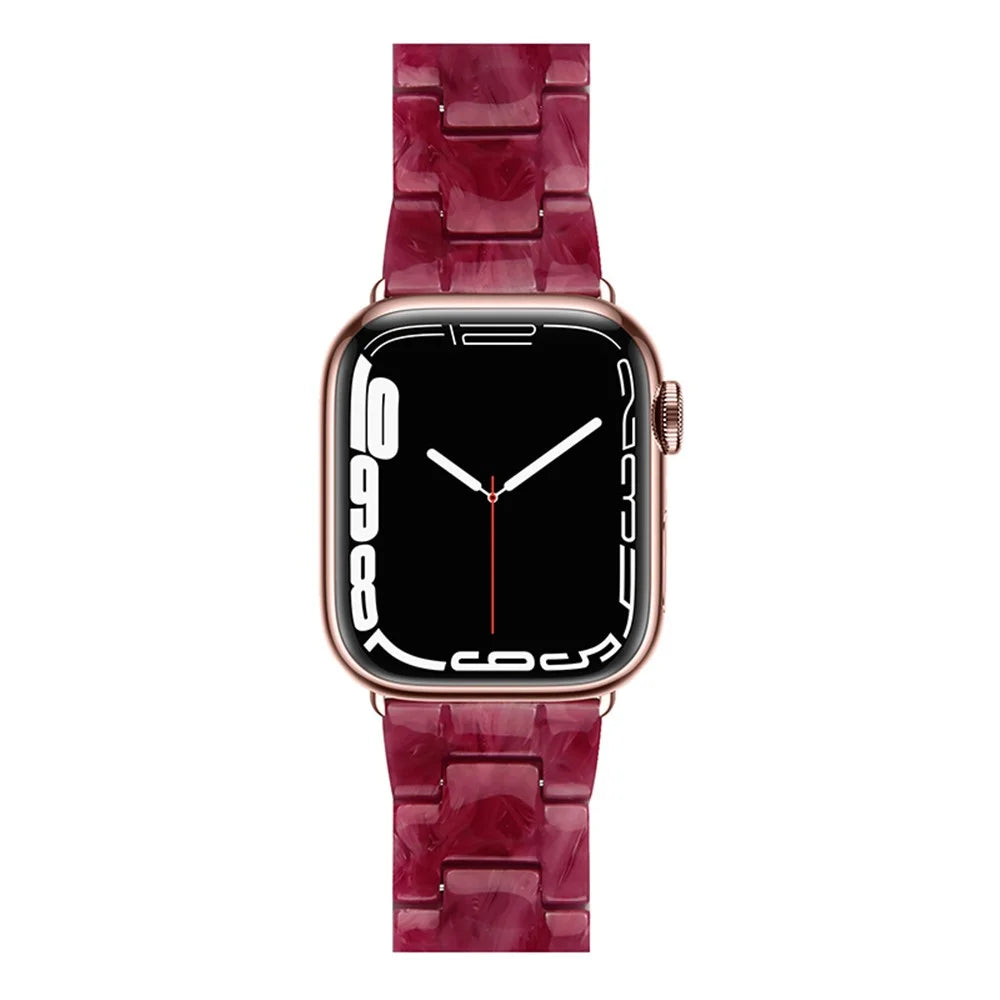 For Apple Watch Series 11 10 42mm / 9 8 7 41mm / SE3 SE2 SE 6 5 4 40mm / 3 2 1 38mm Stylish 3 Beads Resin Strap Replacement Smart Watch Band - Marble Red - 3