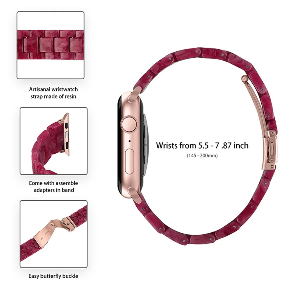 For Apple Watch Series 11 10 42mm / 9 8 7 41mm / SE3 SE2 SE 6 5 4 40mm / 3 2 1 38mm Stylish 3 Beads Resin Strap Replacement Smart Watch Band - Marble Red - 5