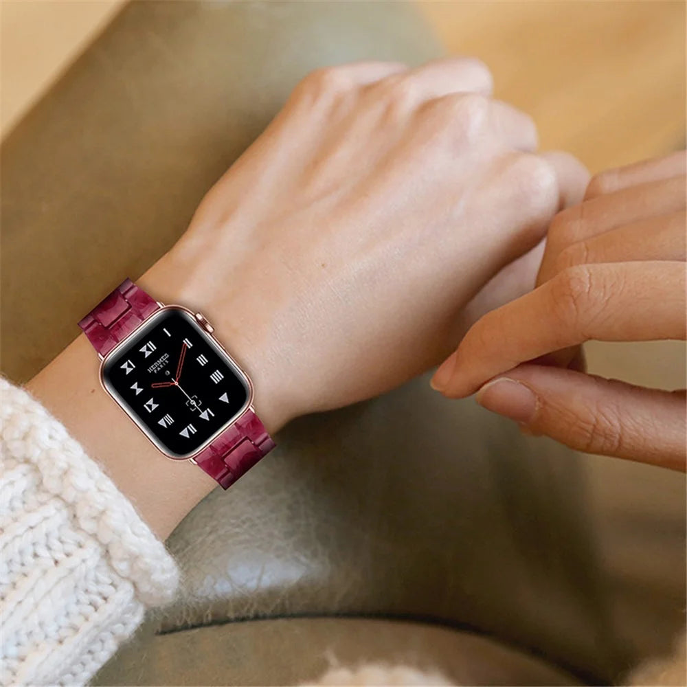 For Apple Watch Series 11 10 42mm / 9 8 7 41mm / SE3 SE2 SE 6 5 4 40mm / 3 2 1 38mm Stylish 3 Beads Resin Strap Replacement Smart Watch Band - Marble Red - 6