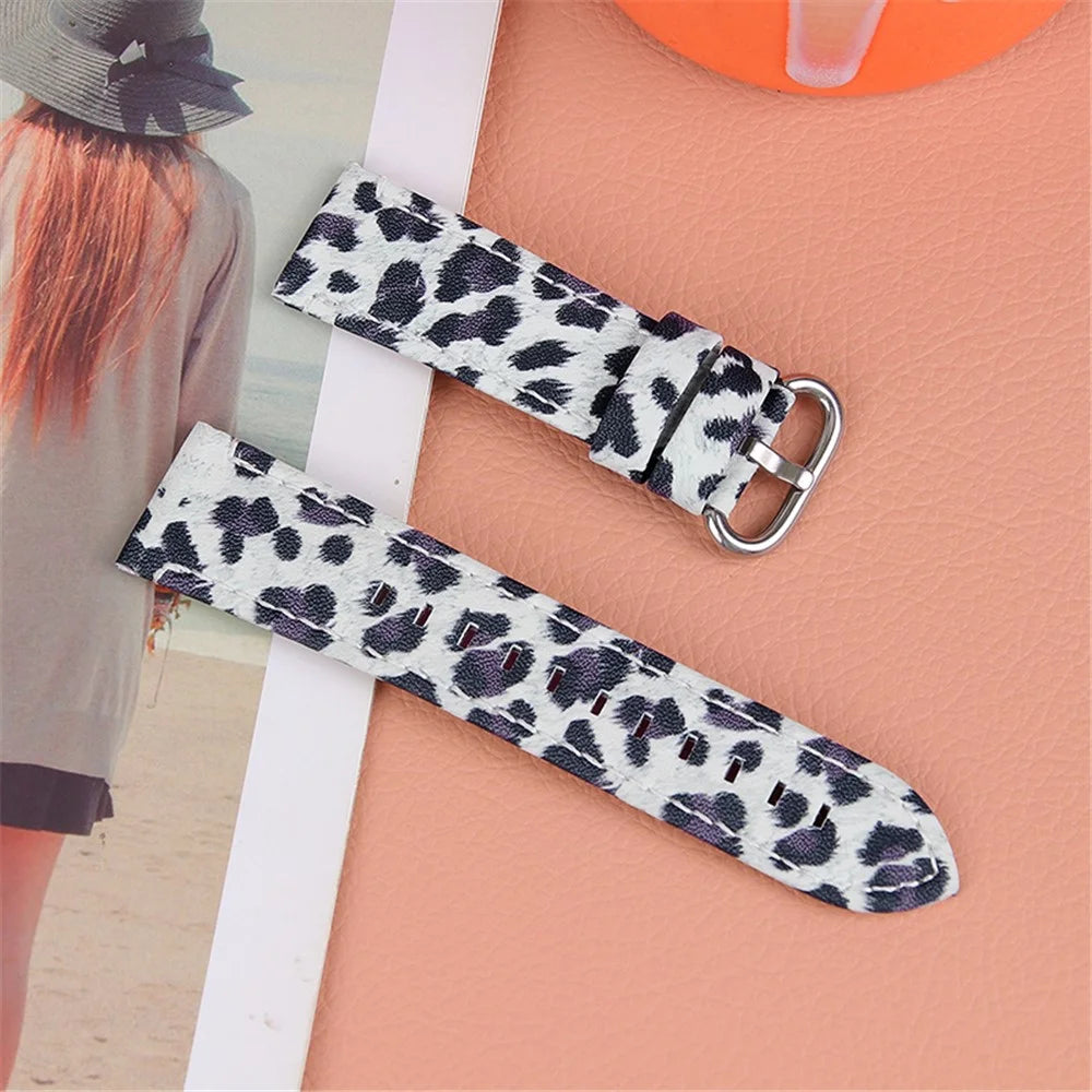 For Xiaomi Mi Watch Color/Haylou Solar LS05 Genuine Cowhide Leather Soft Leopard Texture Durable Wristband Watch Strap - Black/Leopard - 4