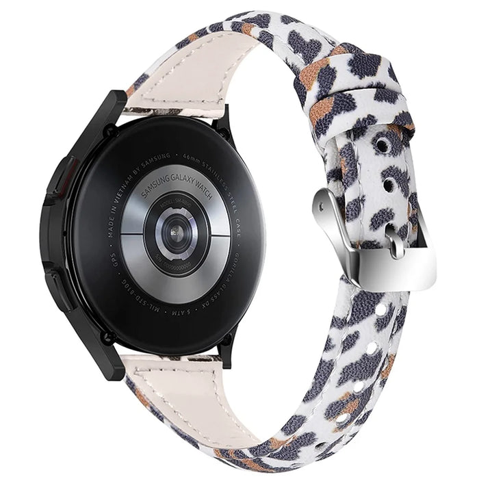 For Samsung Galaxy Watch 46mm/Watch3 45mm Genuine Cowhide Leather Leopard Texture Smart Watch Strap Wristband - White Brown/Leopard - 1