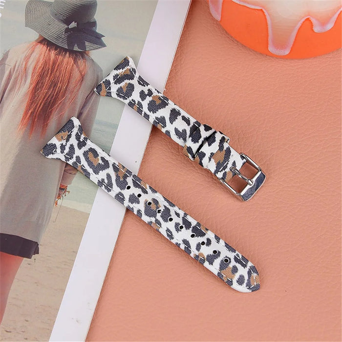 For Samsung Galaxy Watch 46mm/Watch3 45mm Genuine Cowhide Leather Leopard Texture Smart Watch Strap Wristband - White Brown/Leopard - 3