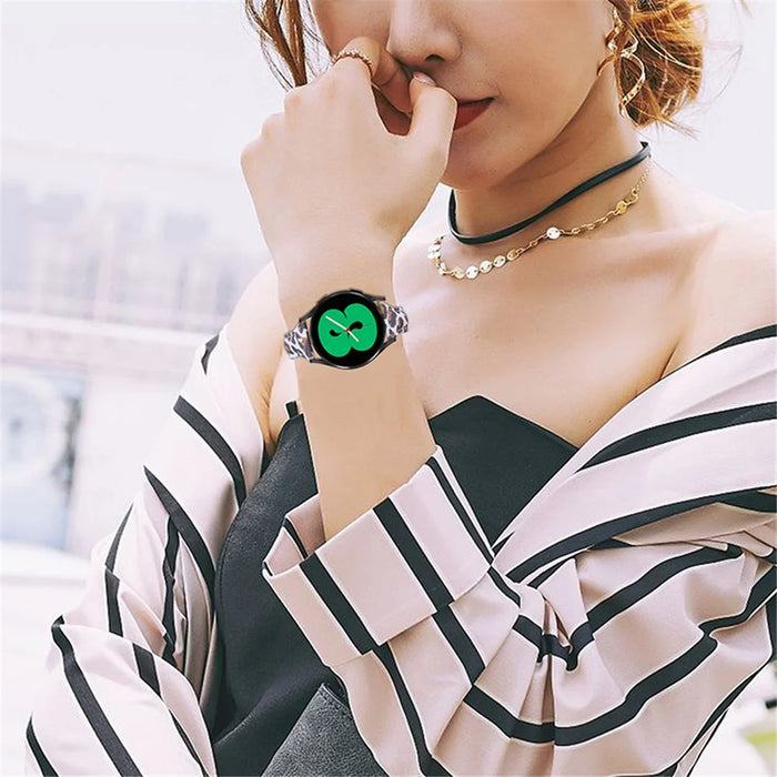 For Samsung Galaxy Watch 46mm/Watch3 45mm Genuine Cowhide Leather Leopard Texture Smart Watch Strap Wristband - White Brown/Leopard - 4