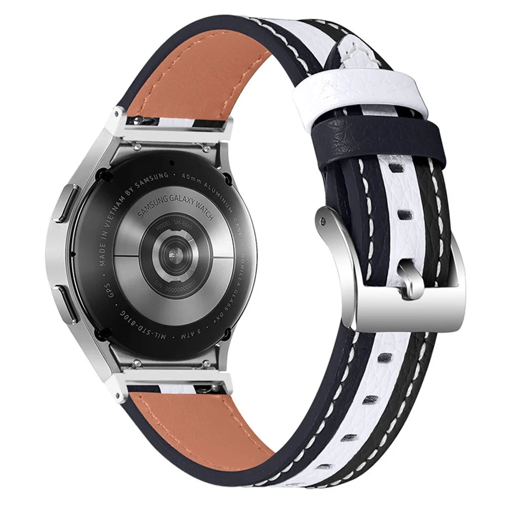 For Samsung Galaxy Watch4 Classic 42mm/46mm / Galaxy Watch4 Active 40mm/44mm Cowhide Leather Wrist Band Stylish Color Splicing Replacement Strap - Black/White - 2