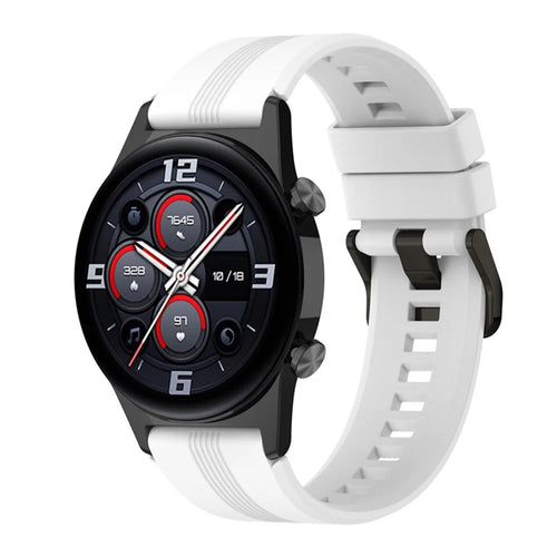 For Honor Watch GS3 Stripe Design Silicone Watch Strap 22mm Replacement Wrist Band with Stainless Steel Buckle - White - 1