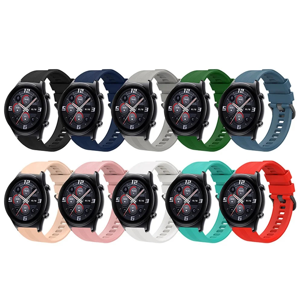 For Honor Watch GS3 Stripe Design Silicone Watch Strap 22mm Replacement Wrist Band with Stainless Steel Buckle - White - 7
