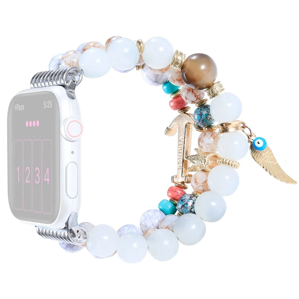 For Apple Watch Ultra 3 2 1 49mm / Series 11 10 46mm / 9 8 7 45mm / SE3 SE2 SE 6 5 4 44mm / 3 2 1 42mm Three Rows Beads Watch Strap Smart Watch Replacement Band for Women Girls - White - 1