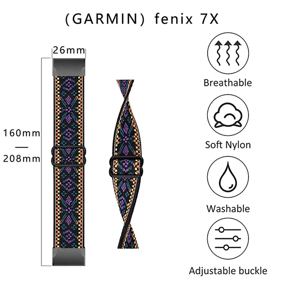 For Garmin Fenix Series 7/6 GPS/Epix/Fenix 5 Adjustable Watch Strap Elastic Nylon Bracelet Smart Watch Breathable Band for Women/Men - Brown - 7