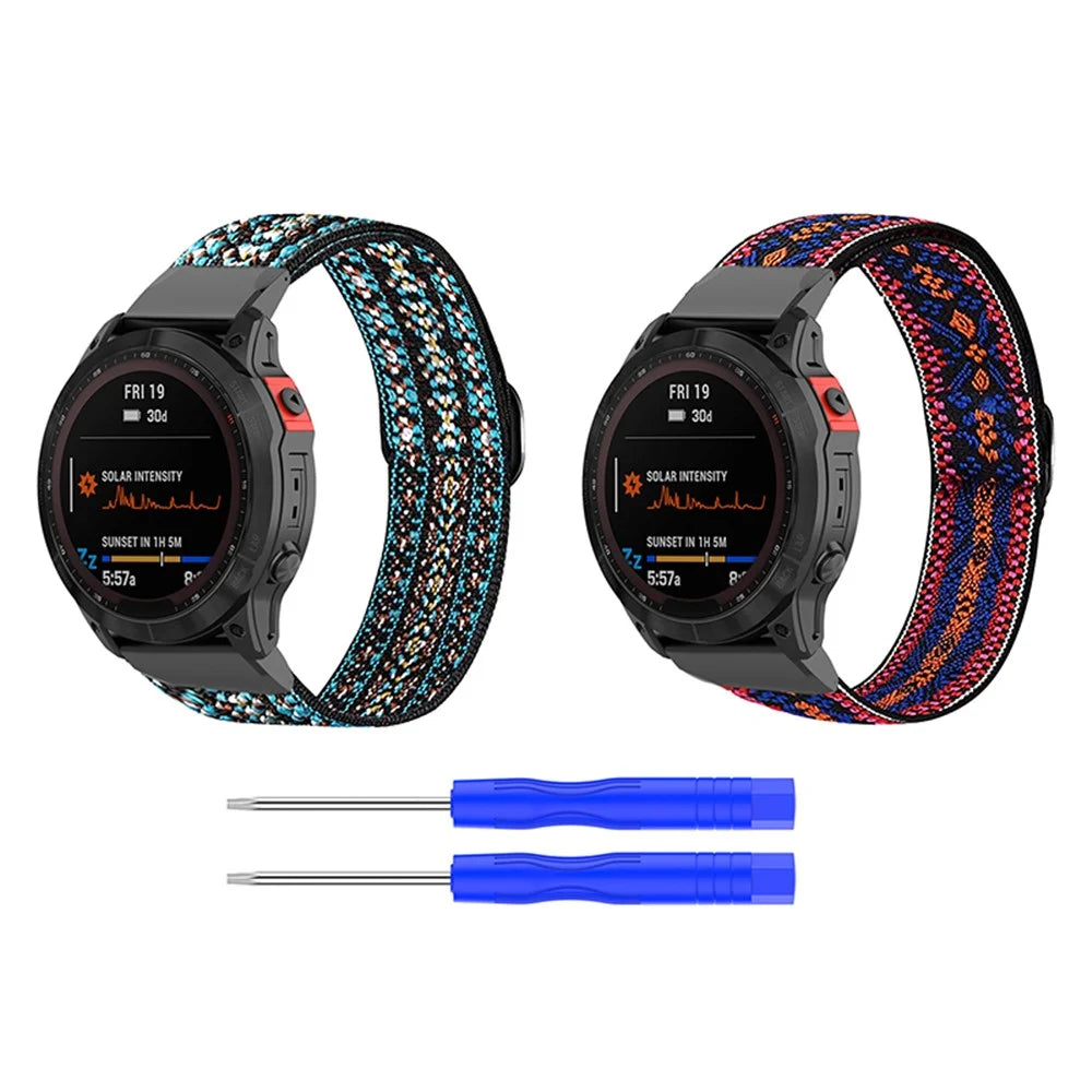 For Garmin Fenix Series 7X/6X/Coros Vertix 2 Elastic Nylon Watch Strap Adjustable Bracelet Smart Watch Breathable Band for Women/Men - Brown - 3
