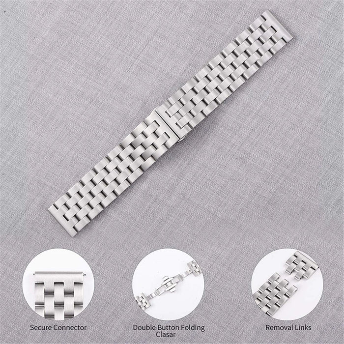 For Garmin Vivoactive 4S 45mm Stainless Steel Watch Strap 18mm 5 Beads Design Replacement Wrist Band - Silver - 2
