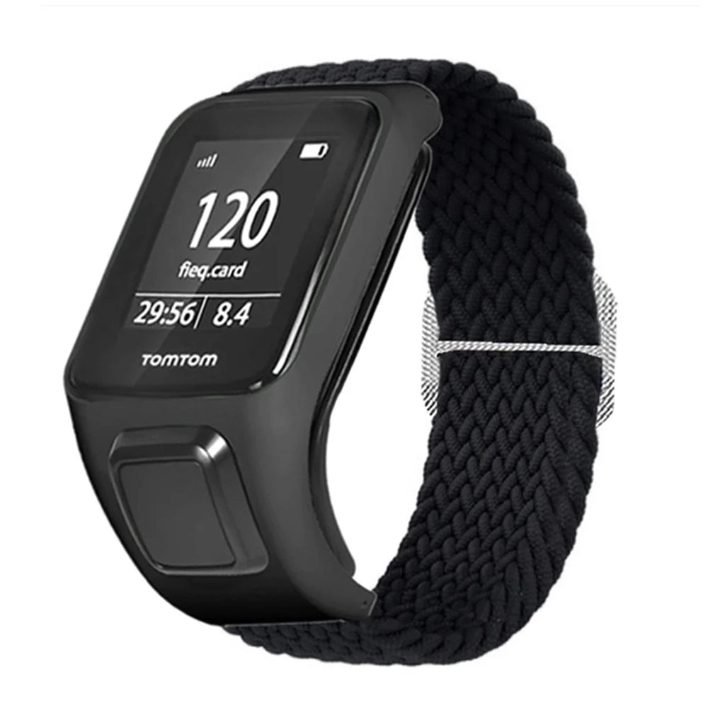 For TomTom Runner 2/Runner 3/Spark/Adventurer Elastic Woven Smart Watch Band Adjustable Wrist Strap - Black - 1
