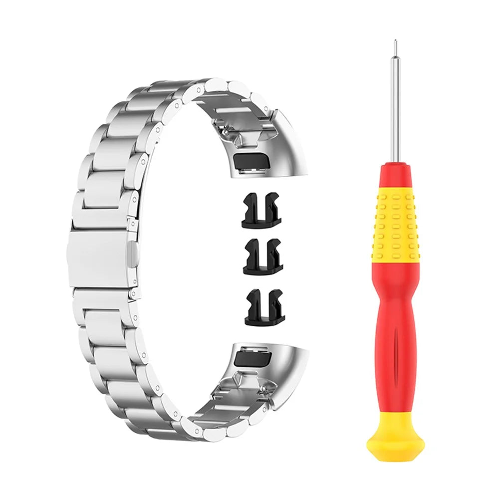 For Honor Band 4/5 Stainless Steel 3 Beads Watch Band Replacement Wrist Strap with Buckles - 4