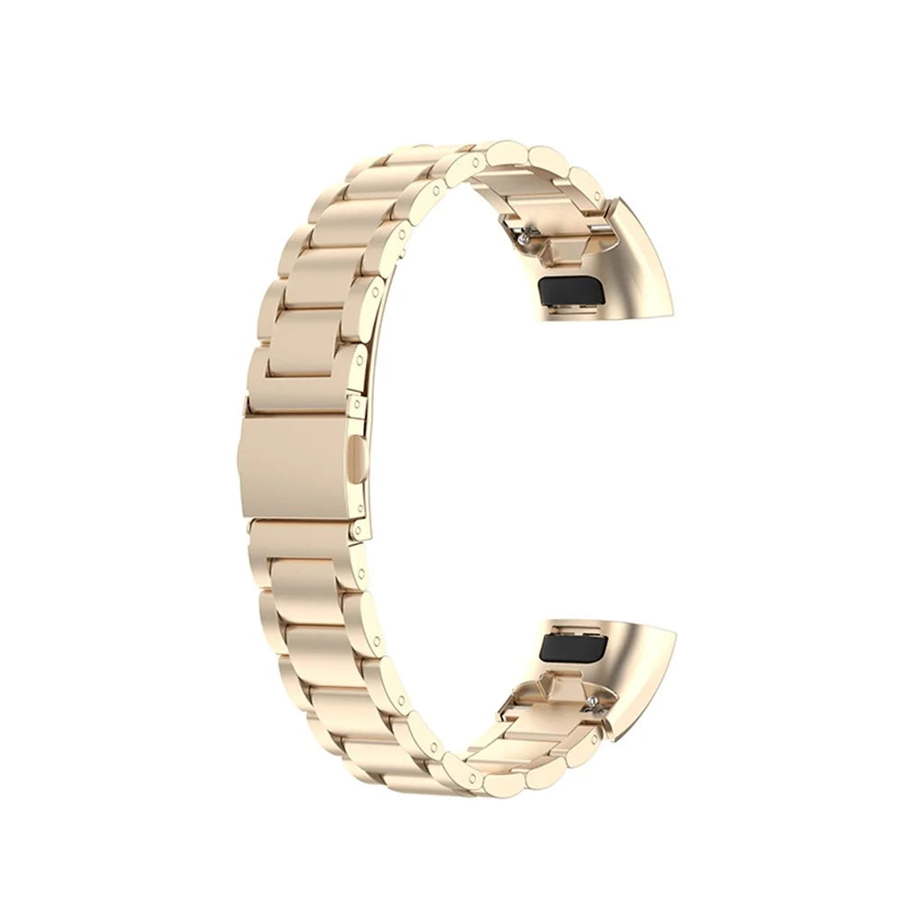 For Honor Band 4 / 5 Stylish Watch Band Stainless Steel 3 Beads Replacement Wrist Strap with Buckles - Champagne Gold - 4