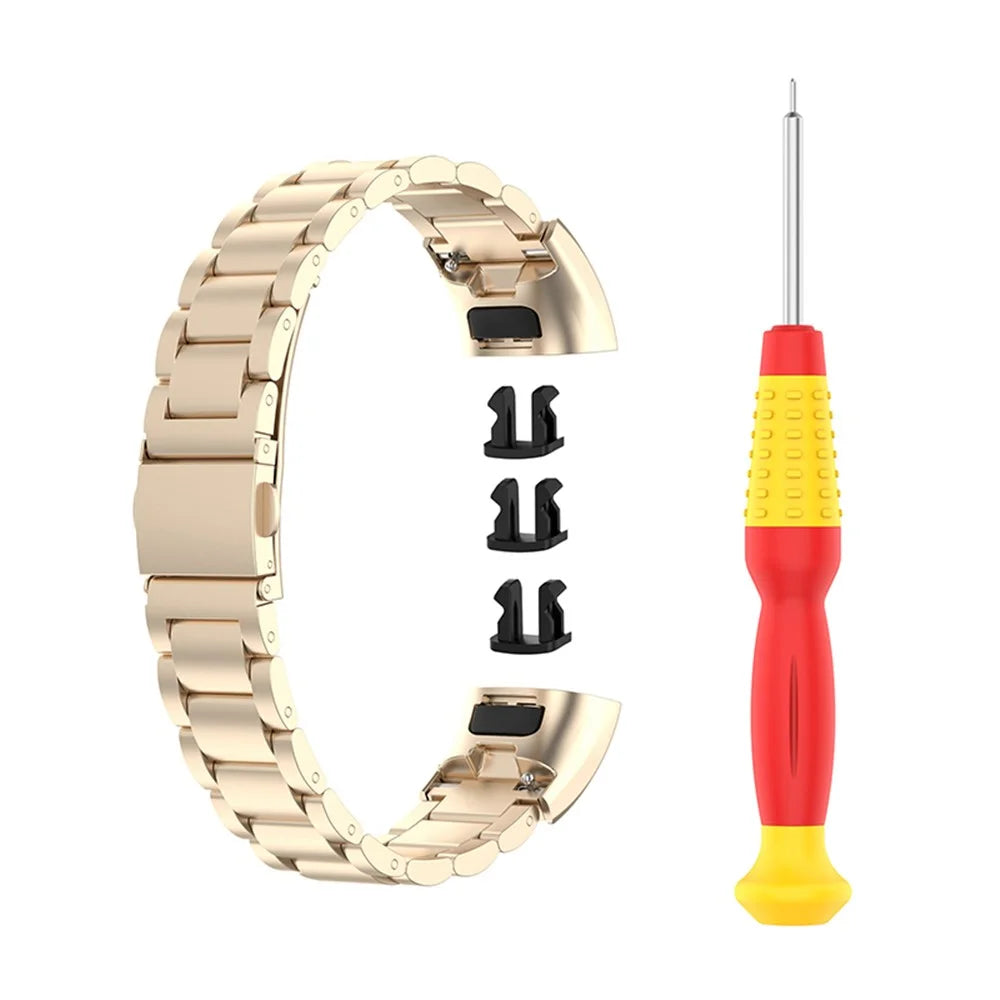 For Honor Band 4 / 5 Stylish Watch Band Stainless Steel 3 Beads Replacement Wrist Strap with Buckles - Champagne Gold - 5