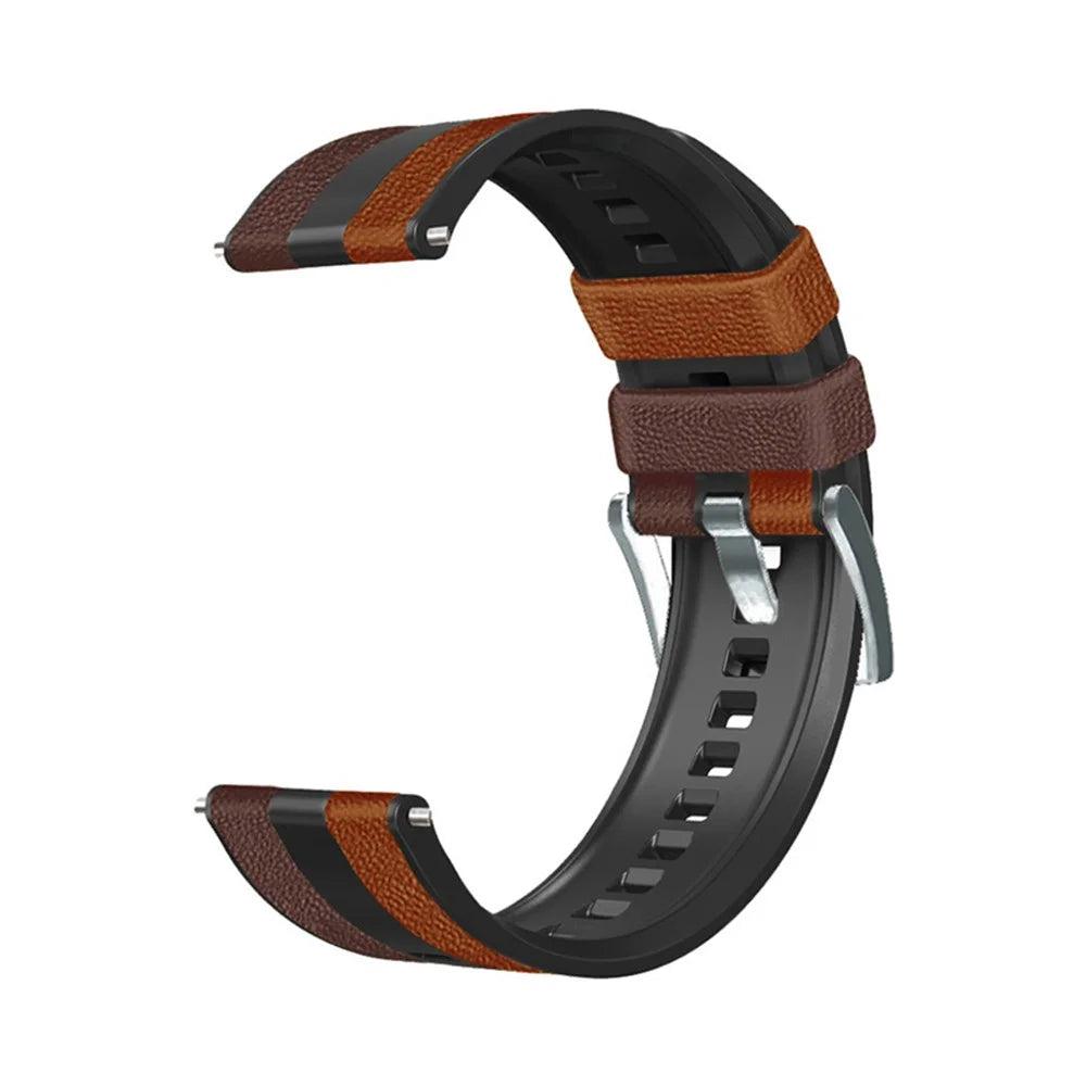 For Huawei Watch GT3/Huami Amazfit GTR3 Three Color Design 22mm Leather Coated Silicone Wrist Band Replacement Smartwatch Strap - Brown/Black - 1