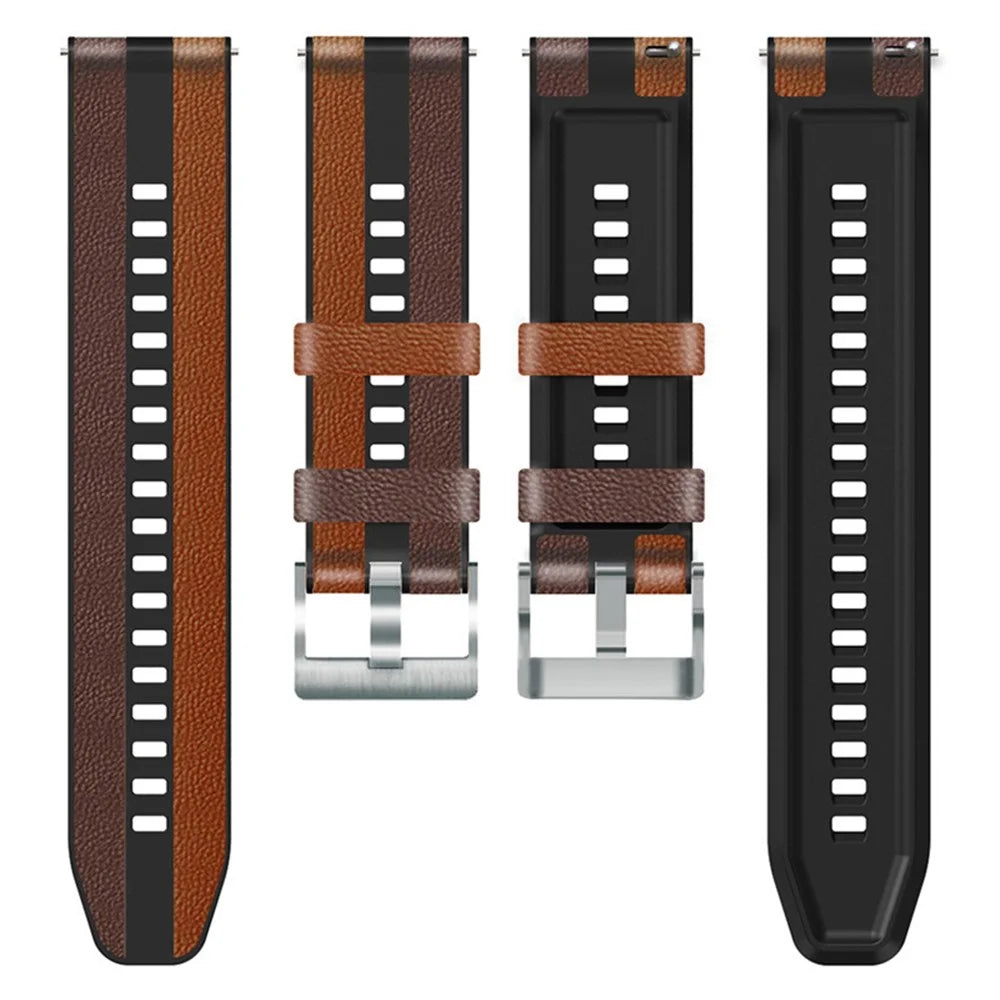 For Huawei Watch GT3/Huami Amazfit GTR3 Three Color Design 22mm Leather Coated Silicone Wrist Band Replacement Smartwatch Strap - Brown/Black - 3