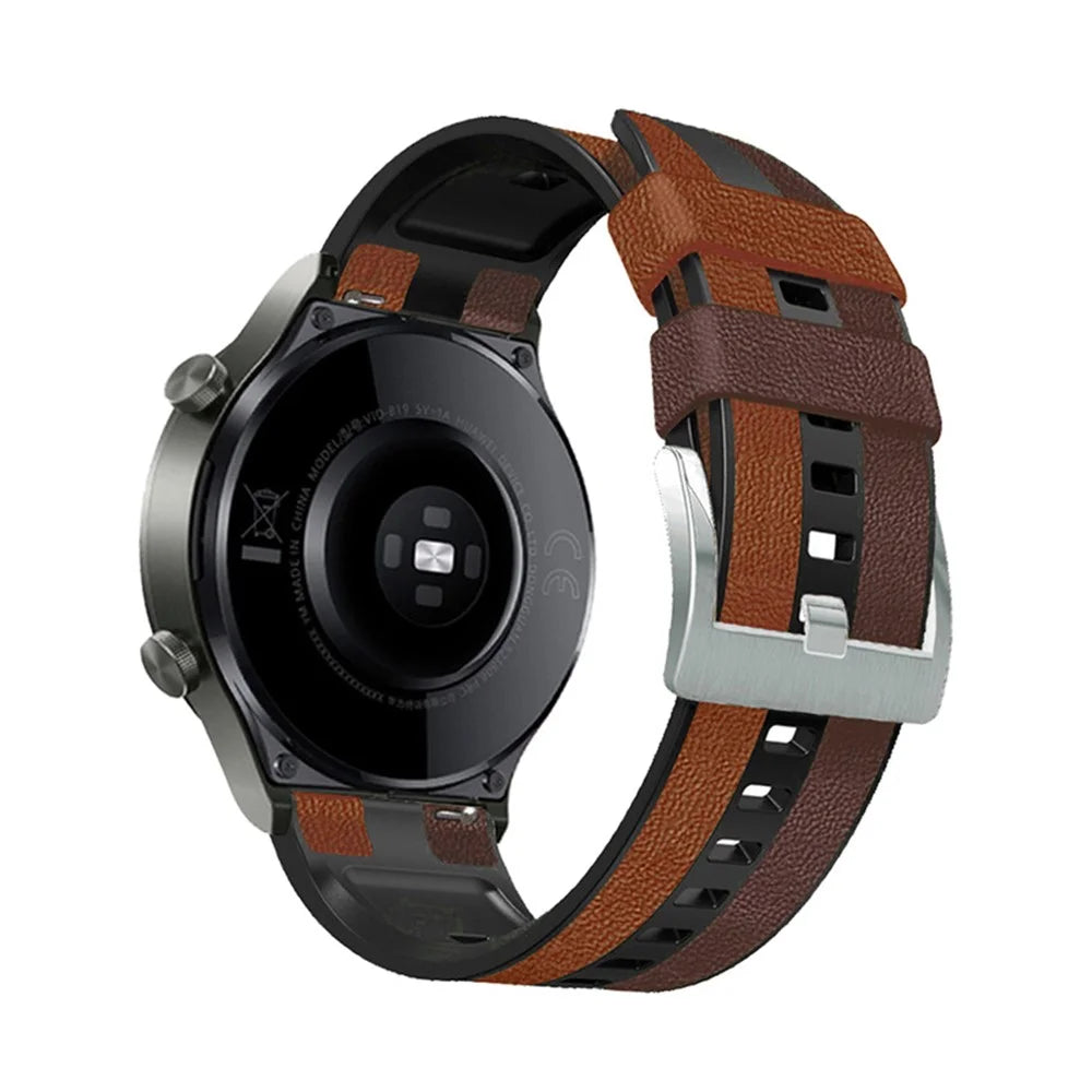 For Huawei Watch GT3/Huami Amazfit GTR3 Three Color Design 22mm Leather Coated Silicone Wrist Band Replacement Smartwatch Strap - Brown/Black - 4