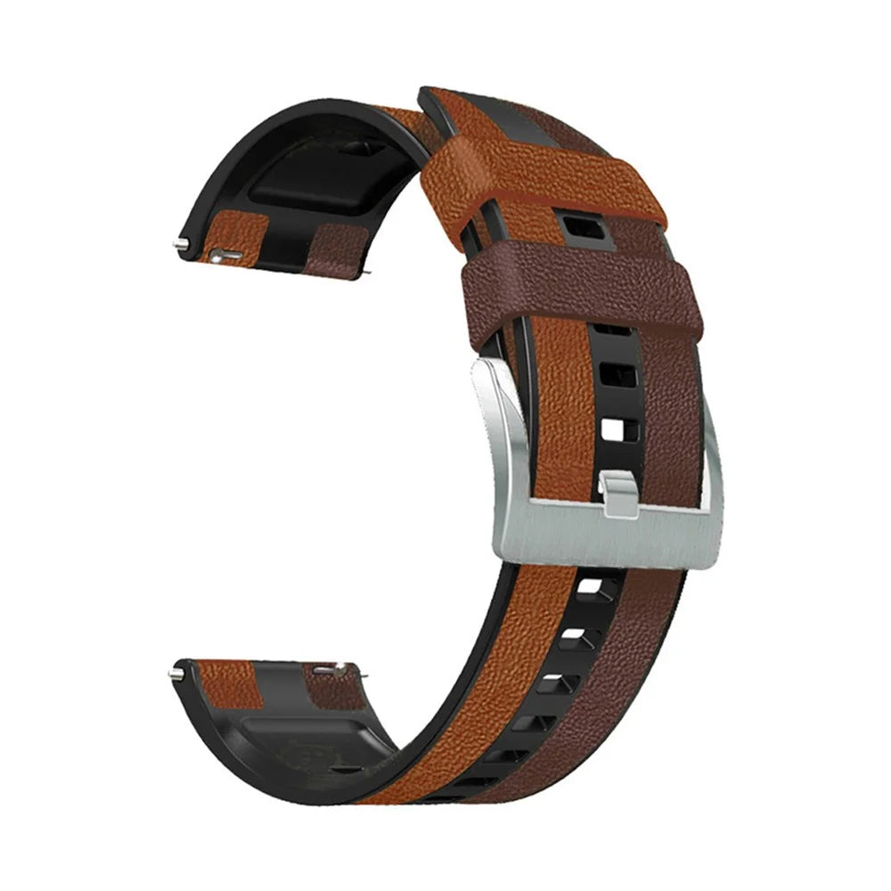 For Huawei Watch GT3/Huami Amazfit GTR3 Three Color Design 22mm Leather Coated Silicone Wrist Band Replacement Smartwatch Strap - Brown/Black - 5