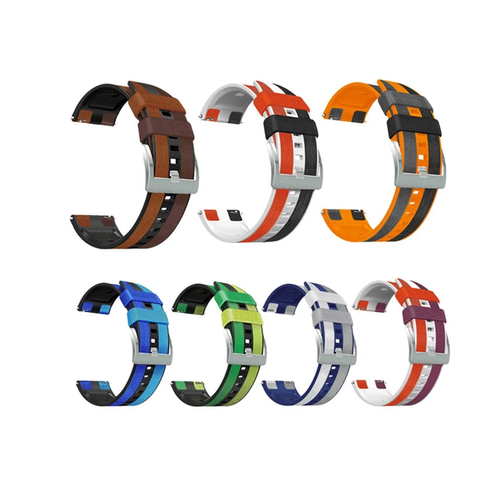For Huawei Watch GT3/Huami Amazfit GTR3 Three Color Design 22mm Leather Coated Silicone Wrist Band Replacement Smartwatch Strap - Brown/Black - 6