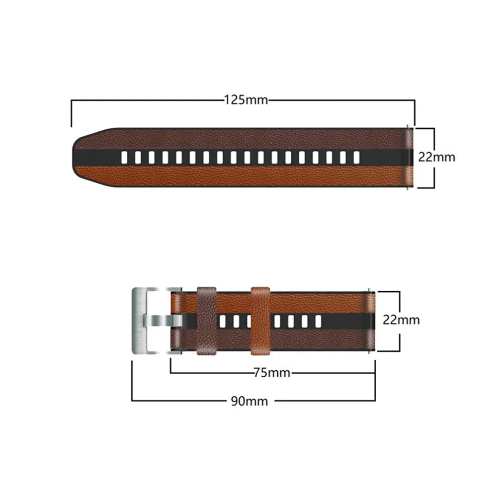 For Huawei Watch GT3/Huami Amazfit GTR3 Three Color Design 22mm Leather Coated Silicone Wrist Band Replacement Smartwatch Strap - Brown/Black - 7