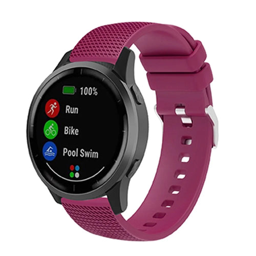 22mm Grid Design Silicone Wrist Band Adjustable Replacement Smartwatch Strap with Silver Buckle - Fuchsia - 1