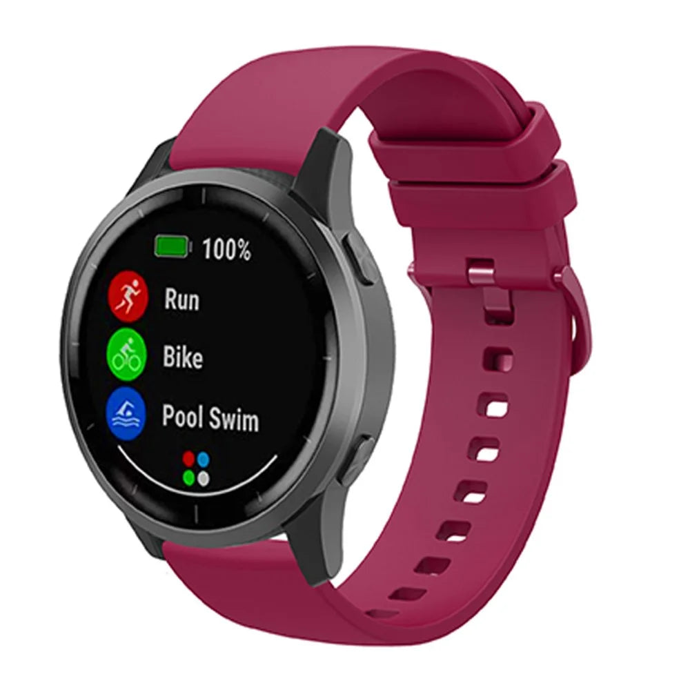 Universal 20mm Solid Color Silicone Replacement Smartwatch Band Adjustable Wrist Strap - Fuchsia - 1