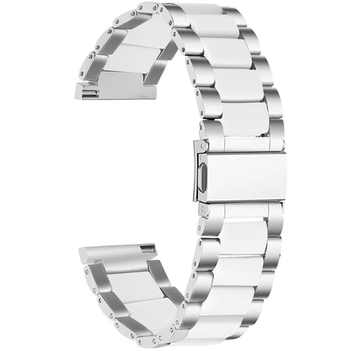For Pebble Time Round/Pebble 2 Resin + Stainless Steel Durable Bracelet Smart Watch Wrist Band - Silver/White - 1