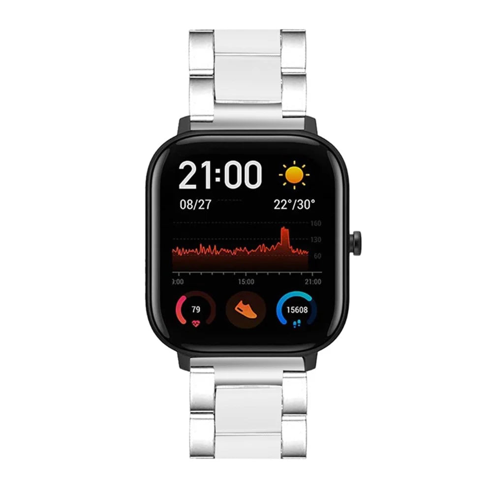 For Pebble Time Round/Pebble 2 Resin + Stainless Steel Durable Bracelet Smart Watch Wrist Band - Silver/White - 2