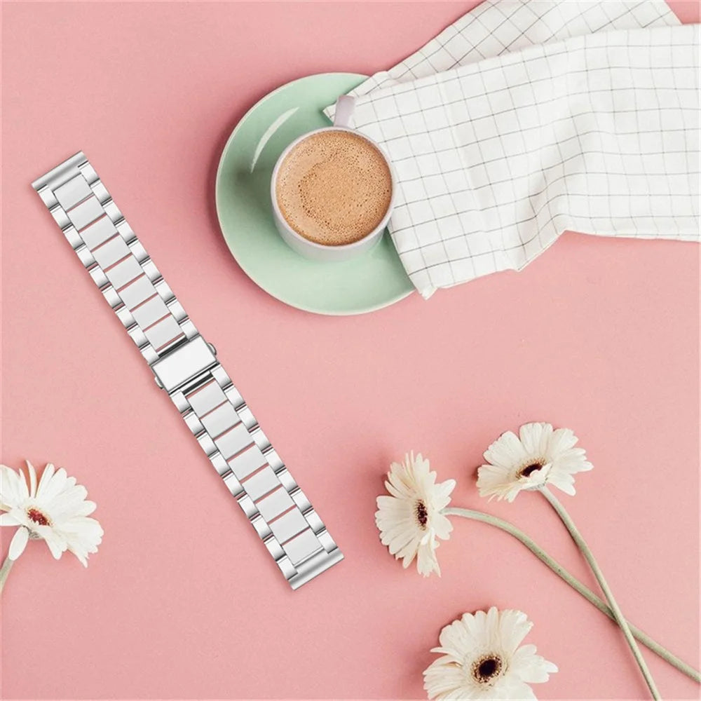 For Pebble Time Round/Pebble 2 Resin + Stainless Steel Durable Bracelet Smart Watch Wrist Band - Silver/White - 3