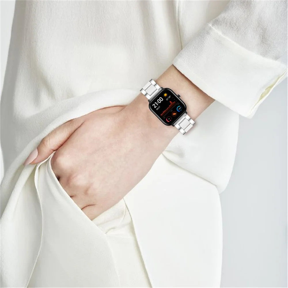 For Pebble Time Round/Pebble 2 Resin + Stainless Steel Durable Bracelet Smart Watch Wrist Band - Silver/White - 4
