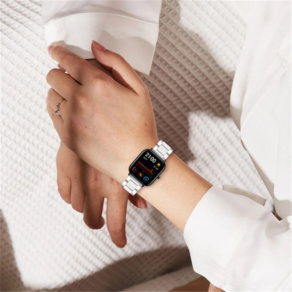 For Pebble Time Round/Pebble 2 Resin + Stainless Steel Durable Bracelet Smart Watch Wrist Band - Silver/White - 5