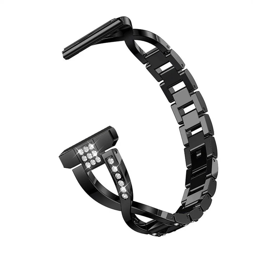 X-shape Metal Watch Strap for Ticwatch Pro/GTX Rhinestone Decorated Watch Band 22mm Replacement Watchband - Black - 1