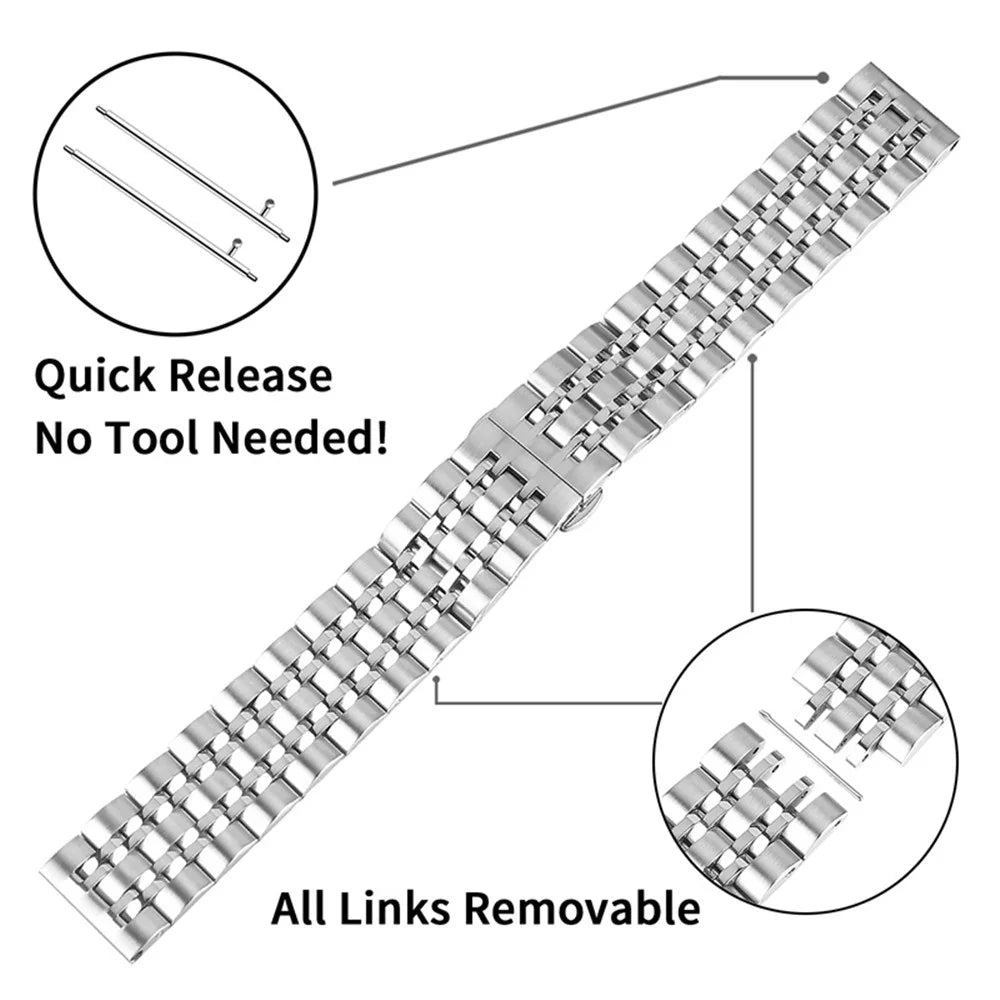 For Huawei Watch GT 2e/Watch GT 2 42mm/46mm 7 Beads Stainless Steel Smart Watch Band Replacement Strap 22mm - Silver - 3
