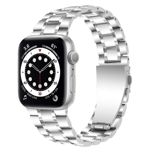 For Apple Watch Series 11 10 42mm / 9 8 7 41mm / SE3 SE2 SE 6 5 4 40mm / 3 2 1 38mm 5 Beads Stainless Steel Double Buckles Design Smart Watch Band Replacement Strap - Silver - 1