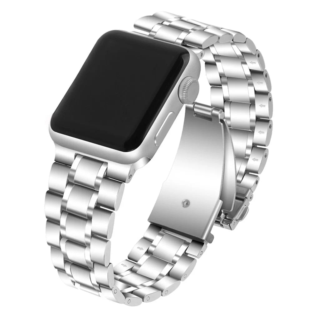 For Apple Watch Series 11 10 42mm / 9 8 7 41mm / SE3 SE2 SE 6 5 4 40mm / 3 2 1 38mm 5 Beads Stainless Steel Double Buckles Design Smart Watch Band Replacement Strap - Silver - 3