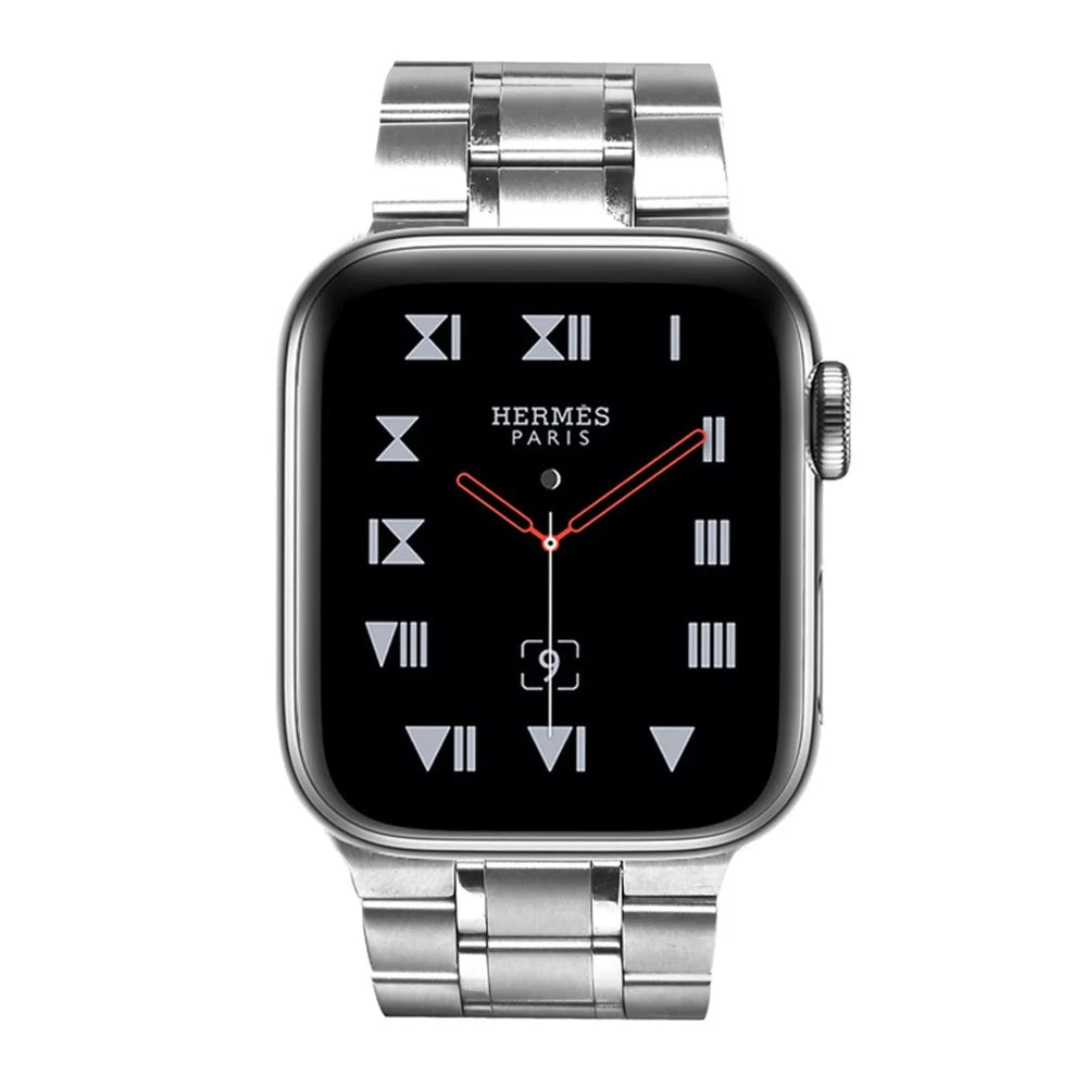 For Apple Watch Series 11 10 42mm / 9 8 7 41mm / SE3 SE2 SE 6 5 4 40mm / 3 2 1 38mm 5 Beads Stainless Steel Double Buckles Design Smart Watch Band Replacement Strap - Silver - 4