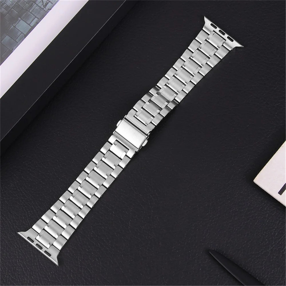 For Apple Watch Series 11 10 42mm / 9 8 7 41mm / SE3 SE2 SE 6 5 4 40mm / 3 2 1 38mm 5 Beads Stainless Steel Double Buckles Design Smart Watch Band Replacement Strap - Silver - 6