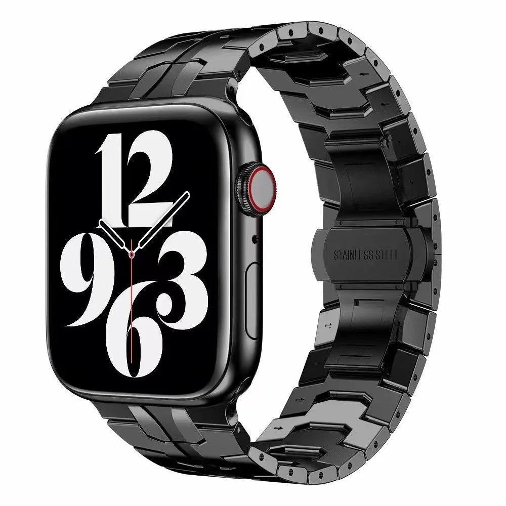 For Apple Watch Ultra 3 2 1 49mm / Series 11 10 46mm / 9 8 7 45mm / SE3 SE2 SE 6 5 4 44mm / 3 2 1 42mm Stainless Steel Watch Band Replacement Strap with Stylish Buckle - Black - 2