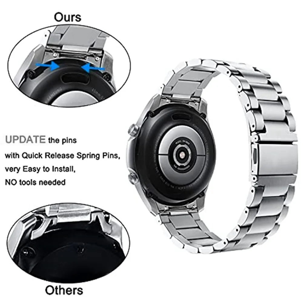 For Samsung Galaxy Watch 46mm/Gear S3 Classic/Gear S3 Frontier 3 Beads Smart Watch Band Replacement Stainless Steel Strap - 4