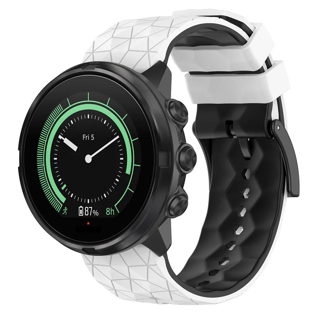 For Suunto 9/Suunto 9 Baro/Spartan Sport Wrist HR/Traverse, Football Textured 24mm Silicone Watch Band Quick Release Wrist Strap Sports Watch Parts - White/Black - 2