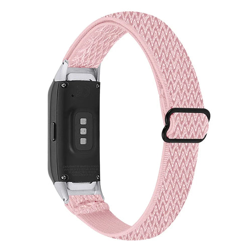 For Samsung Galaxy Fit R370 Woven Elastic Watch Band Adjustable Nylon Replacement Strap Wristband - Pink - 1