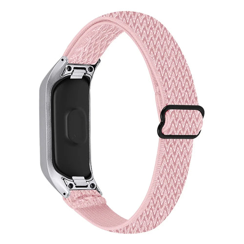 For Samsung Galaxy Fit-e / SM-R375 Watch Band Adjustable Buckle Elastic Nylon Strap Replacement - Pink - 1