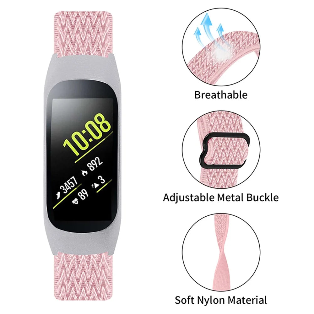For Samsung Galaxy Fit-e / SM-R375 Watch Band Adjustable Buckle Elastic Nylon Strap Replacement - Pink - 3