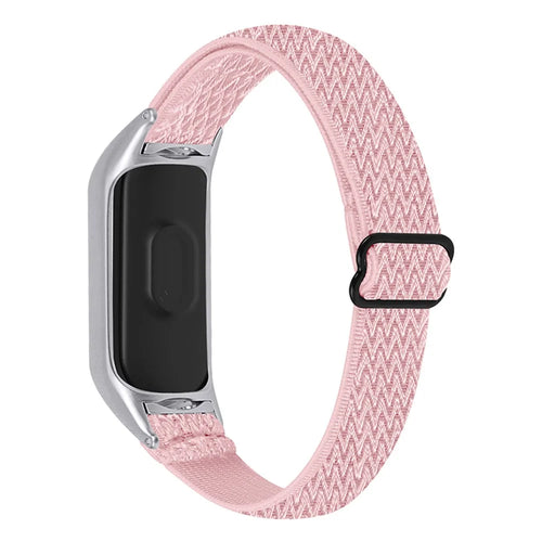 For Xiaomi Mi Band 5/6 Sport Elastics Nylon Watch Band Adjustable Woven Loop Wristband Replacement Bracelet Accessories - Pink - 1