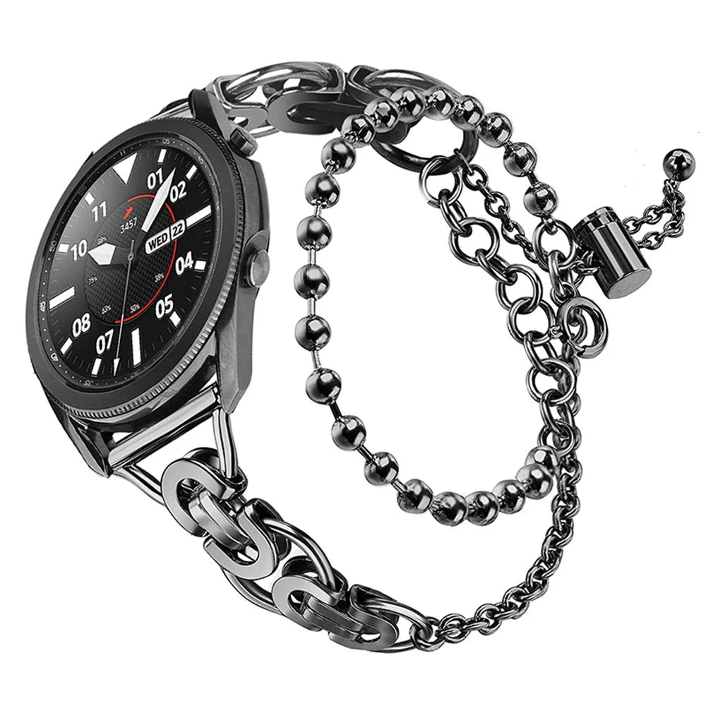 For Samsung Galaxy Watch4 Active 40mm 44mm/Watch4 Classic 46mm 42mm Dual Circle Hollow Out Bead Decor Watch Band Stainless Steel Bracelet Wristband Strap - Black - 1