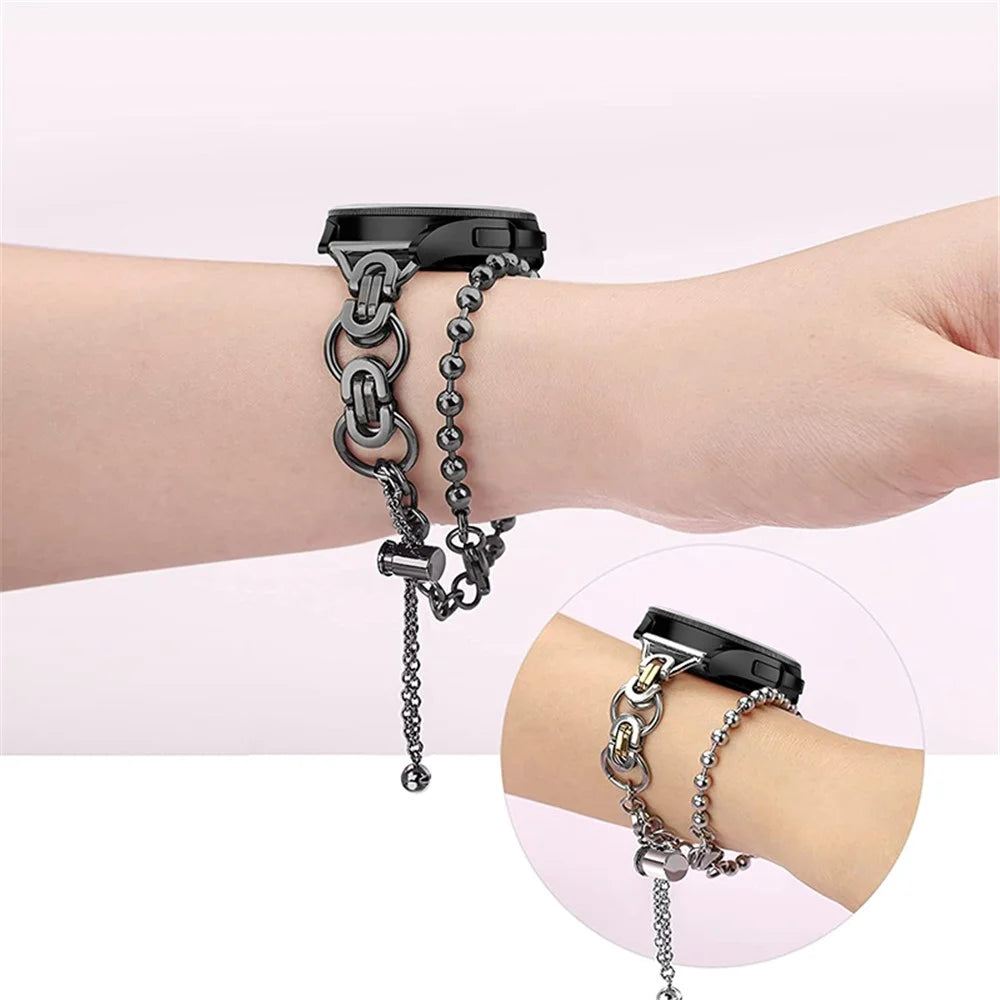 For Samsung Galaxy Watch4 Active 40mm 44mm/Watch4 Classic 46mm 42mm Dual Circle Hollow Out Bead Decor Watch Band Stainless Steel Bracelet Wristband Strap - Black - 4