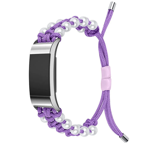 For Fitbit Charge 2/Charge 2 HR Pearl+Nylon Woven Adjustable Watch Band Replacement Wrist Strap - Purple - 1