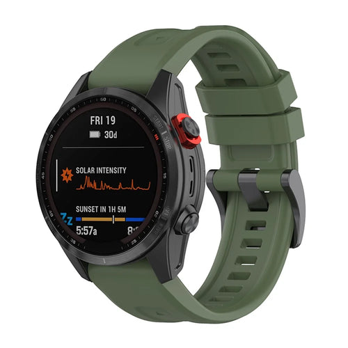 For Garmin Fenix 7S/Fenix 6S/Instinct 2S Quick Release Watch Strap Silicone Wrist Band Sports Watch 20mm Watchband with Metal Buckle - Midnight Green - 1