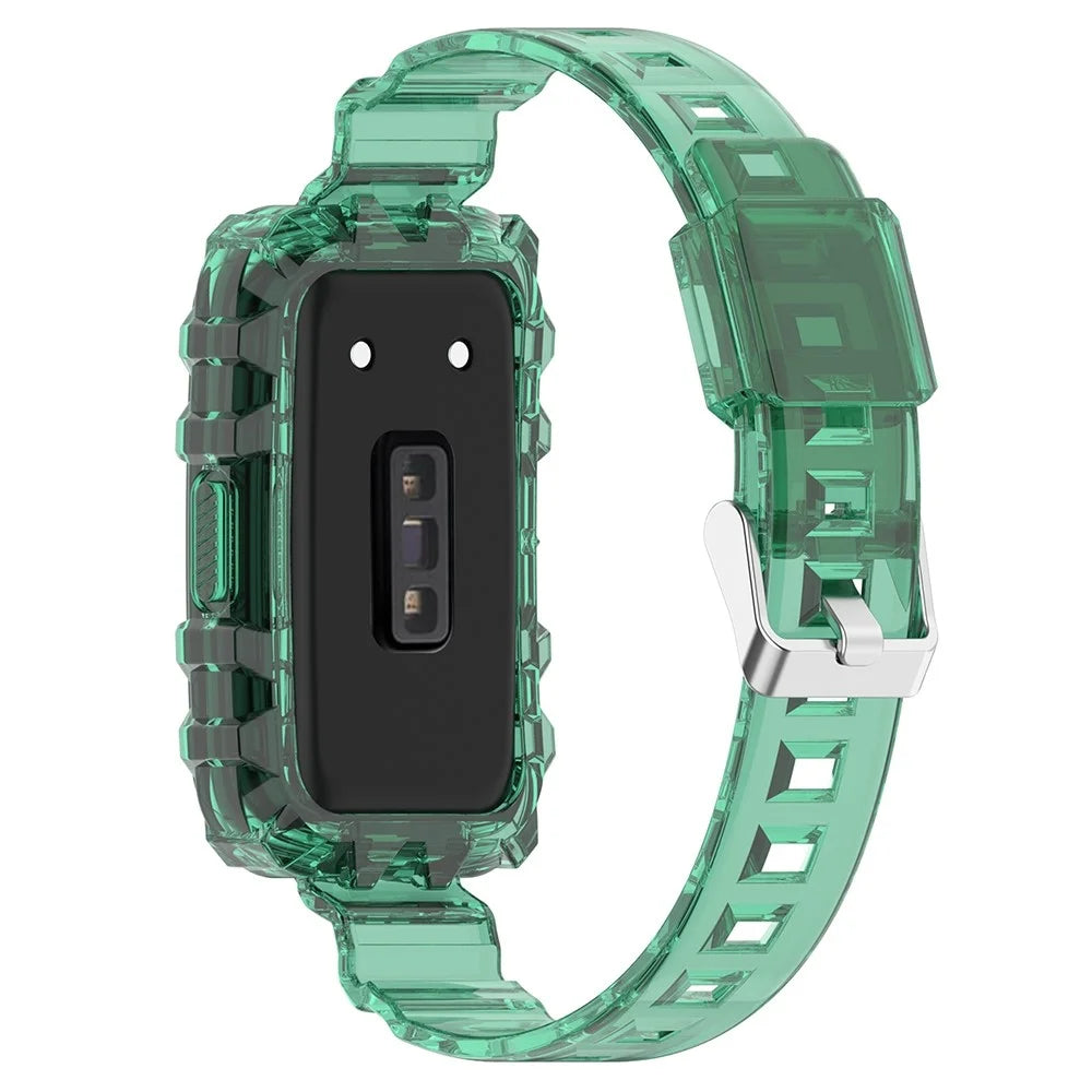 For Huawei Band 7/Band 6/Honor Band 6 Replacement Transparent TPU Watch Strap Wrist Band with Watch Case - Transparent Green - 2