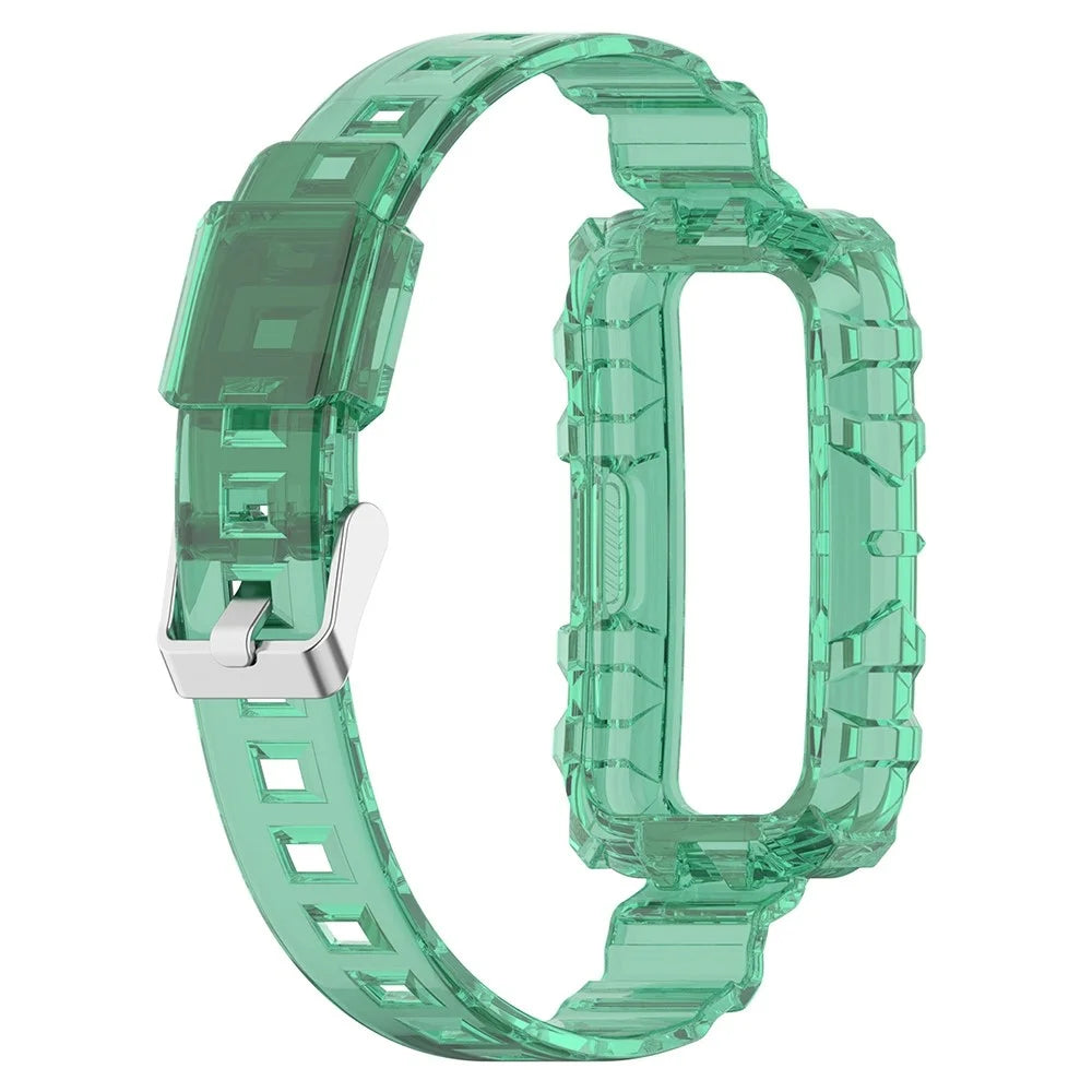 For Huawei Band 7/Band 6/Honor Band 6 Replacement Transparent TPU Watch Strap Wrist Band with Watch Case - Transparent Green - 3